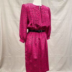 Vintage 80s Hot Pink Secretary Dress